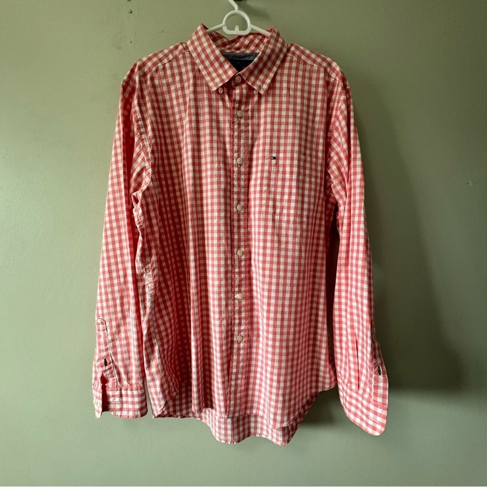 Tommy Hilfiger Red and White Casual Button Down Shirt